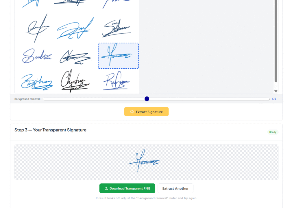 Free signature extract from PDF and Images online