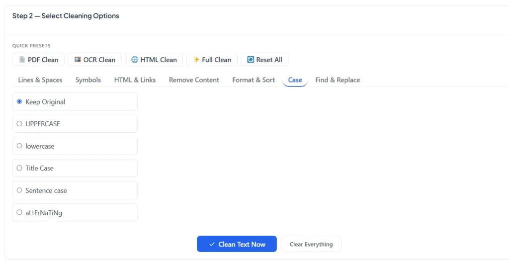 text cleaner change case