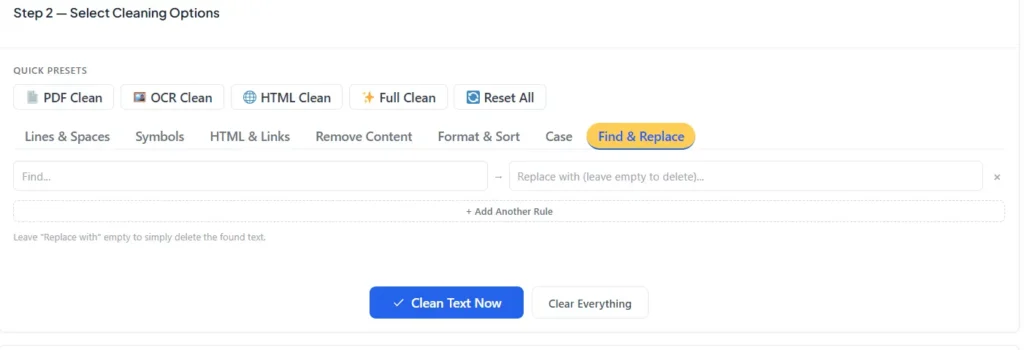 text cleaner find and replace