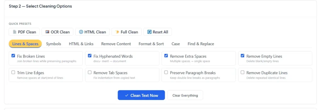 fix broken lines and spaces