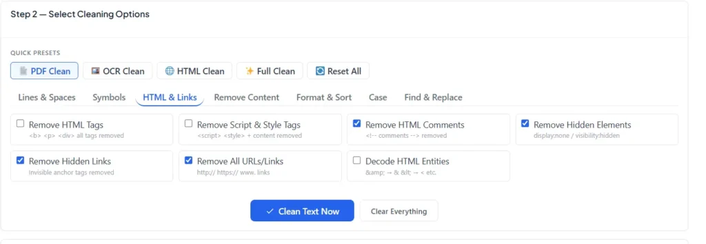text cleaner fix html tags and links